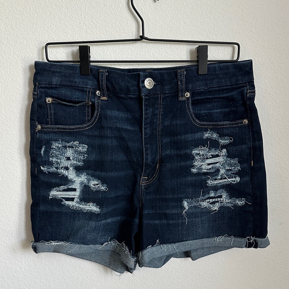 American Eagle Outfitters Dark Blue Distressed Denim Jean Shorts